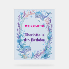 Adorable Chubby Narwhal Whale fish Seamless Sea Li アクリルサイン