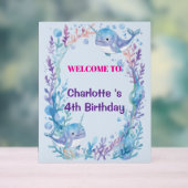 Adorable Chubby Narwhal Whale fish Seamless Sea Li アクリルサイン (ニュートラル)