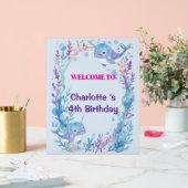 Adorable Chubby Narwhal Whale fish Seamless Sea Li アクリルサイン (ウェディング)