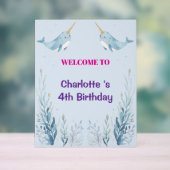 Adorable Chubby Narwhal Whale fish Seamless Sea Li アクリルサイン (ニュートラル)