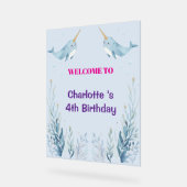 Adorable Chubby Narwhal Whale fish Seamless Sea Li アクリルサイン (傾斜)