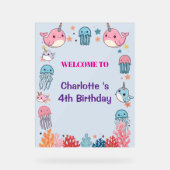 Adorable Chubby Narwhal Whale fish Seamless Sea Li アクリルサイン (正面)