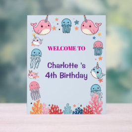 Adorable Chubby Narwhal Whale fish Seamless Sea Li アクリルサイン