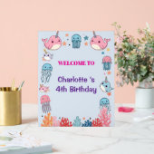 Adorable Chubby Narwhal Whale fish Seamless Sea Li アクリルサイン (ウェディング)