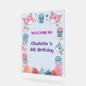 Adorable Chubby Narwhal Whale fish Seamless Sea Li アクリルサイン (傾斜)