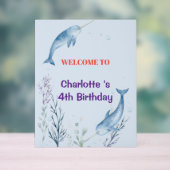 Adorable Chubby Narwhal Whale fish Seamless Sea Li アクリルサイン (ニュートラル)