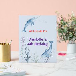 Adorable Chubby Narwhal Whale fish Seamless Sea Li アクリルサイン