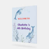 Adorable Chubby Narwhal Whale fish Seamless Sea Li アクリルサイン (傾斜)