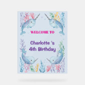 Adorable Chubby Narwhal Whale fish Seamless Sea Li アクリルサイン (正面)