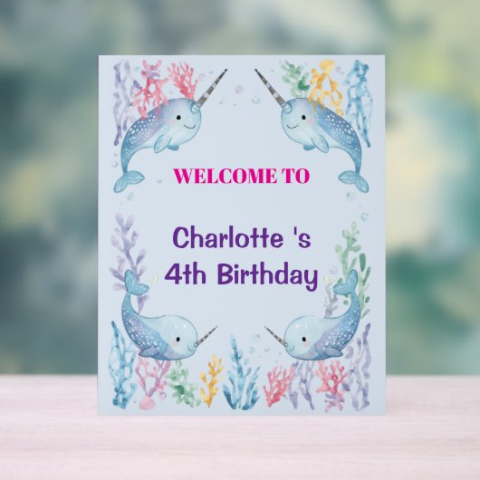 Adorable Chubby Narwhal Whale fish Seamless Sea Li アクリルサイン (ニュートラル)