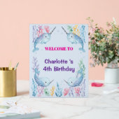 Adorable Chubby Narwhal Whale fish Seamless Sea Li アクリルサイン (ウェディング)