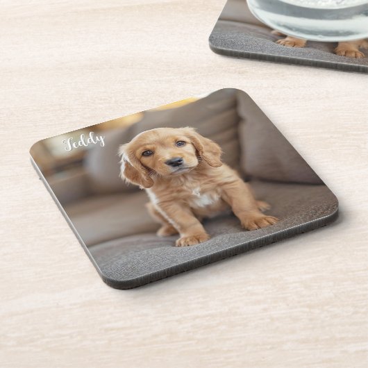 Adorable Cocker Spaniel Personalized Coaster Set コースター (左側)