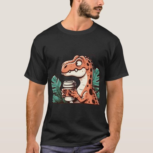 Adorable Coffee Drinking Dinosaur Tシャツ (正面)