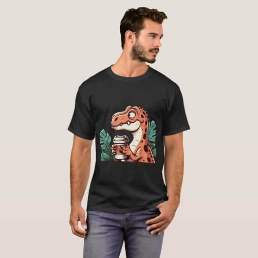 Adorable Coffee Drinking Dinosaur Tシャツ (正面フル)