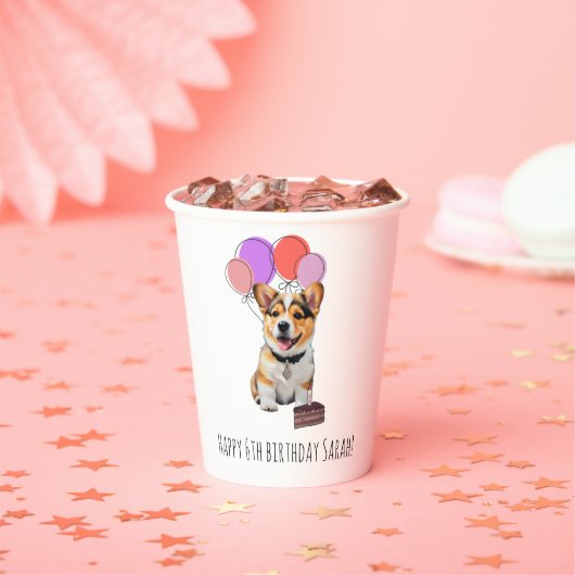 Adorable Corgi Birthday Cup Customizable 紙コップ (インサイチュ)