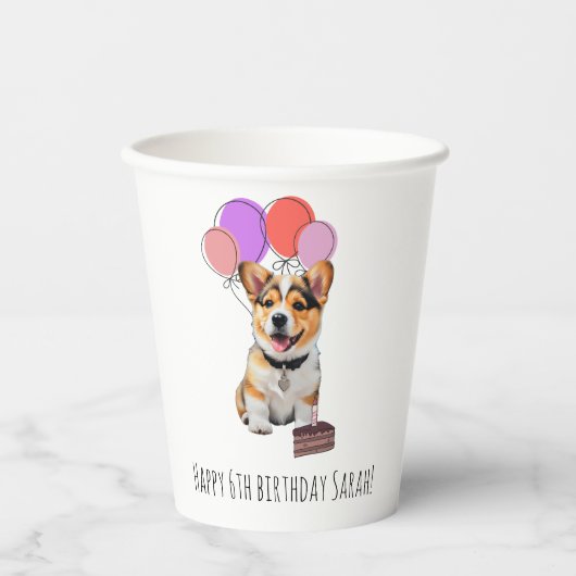 Adorable Corgi Birthday Cup Customizable 紙コップ (正面)