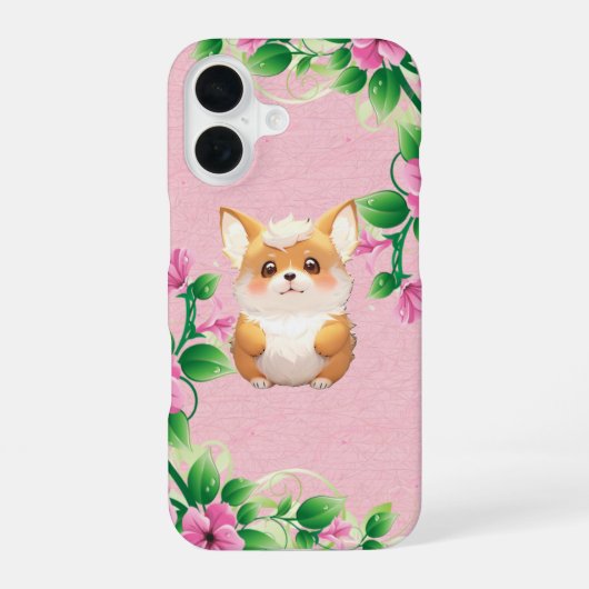 Adorable Corgi Puppy Floral Garden Phone Case iPhone 16ケース (裏面)