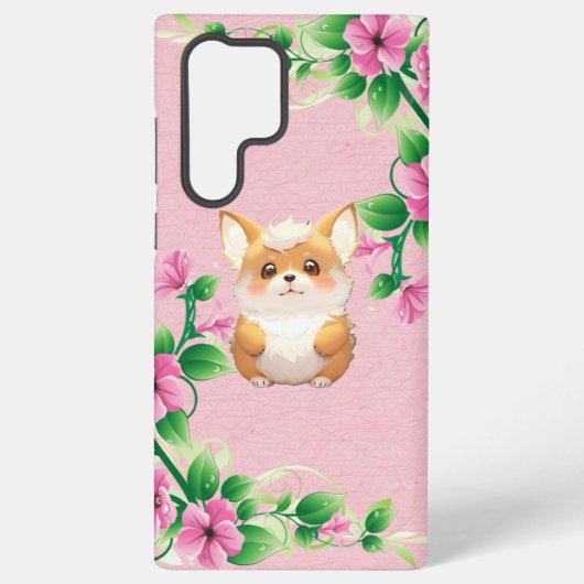 Adorable Corgi Puppy Floral Garden Phone Case Samsung Galaxyケース (裏面)