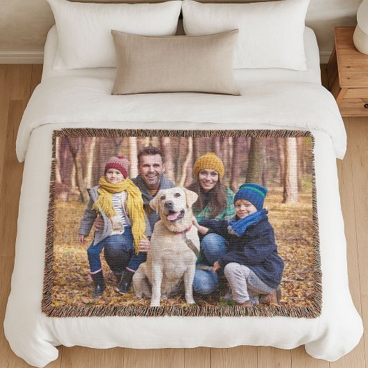 Adorable Custom Family Photo Woven スローブランケット