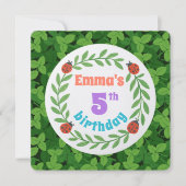 Adorable Custom Ladybug & Leaf 5th Birthday サンキューカード (正面)