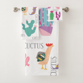 Adorable custus and leaves pattern cute pink blue バスタオルセット