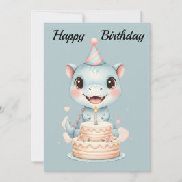 Adorable Cute Baby Blue Dinosaur Birthday Card シーズンカード
