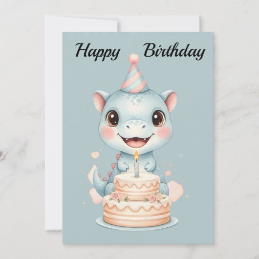 Adorable Cute Baby Blue Dinosaur Birthday Card シーズンカード (正面)
