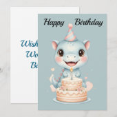 Adorable Cute Baby Blue Dinosaur Birthday Card シーズンカード (正面/裏面)