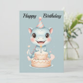 Adorable Cute Baby Blue Dinosaur Birthday Card シーズンカード (スタンド正面)