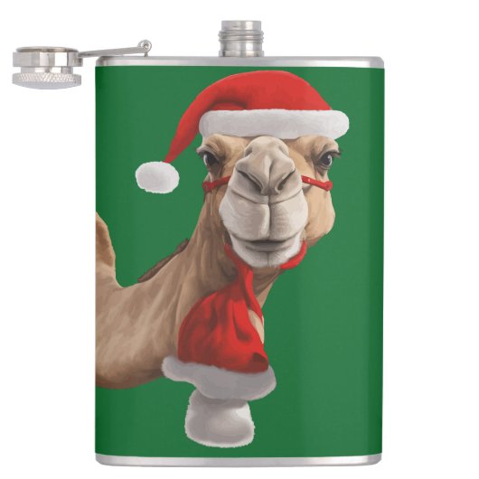 Adorable Cute Camel Wearing Santa Hat Christmas v3 フラスク (オープン)