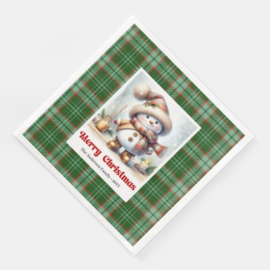 Adorable Cute Christmas Snowman Editable Napkins  (コーナー)