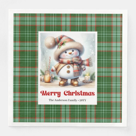 Adorable Cute Christmas Snowman Editable Napkins  (正面)