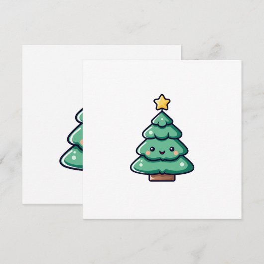 Adorable Cute Christmas Tree Character シーズンカード (正面/裏面)