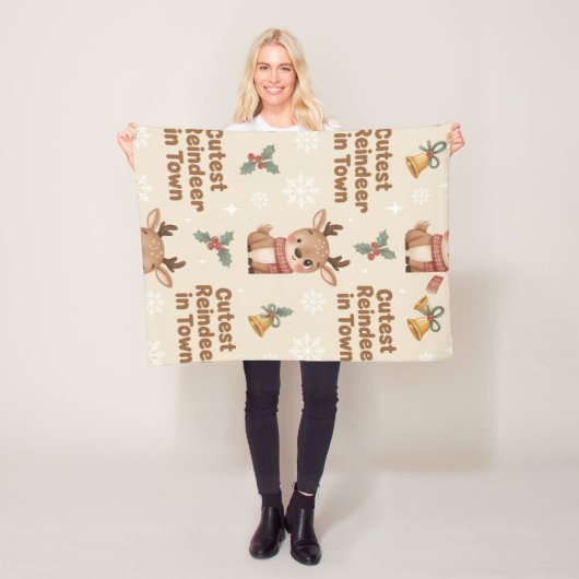 Adorable Cutest Reindeer in Town Woodland X-mas フリースブランケット (インサイチュ)