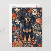 Adorable Dachshund Surrounded By Vibrant Flowers ポストカード (正面/裏面)