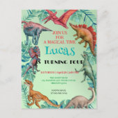 Adorable dinosaur jungle school kids' birthday par ポストカード (正面)