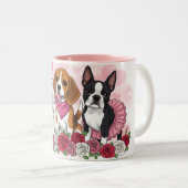 Adorable Dog Trio Roses Pet Lover Coffee Mug ツートーンマグカップ (正面右)
