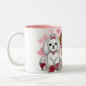 Adorable Dog Trio Roses Pet Lover Coffee Mug ツートーンマグカップ (左)
