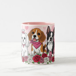 Adorable Dog Trio Roses Pet Lover Coffee Mug ツートーンマグカップ