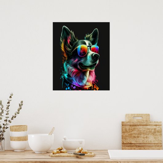 adorable dog with sunglasses  ポスター (キッチン)
