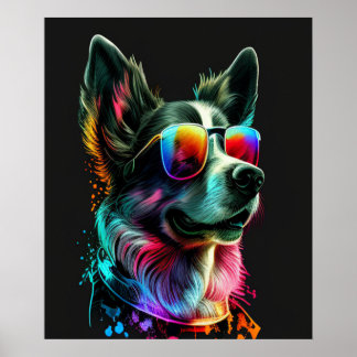 adorable dog with sunglasses  ポスター