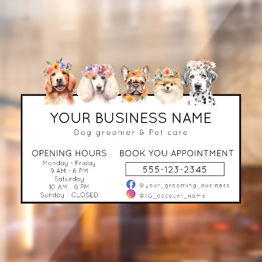 Adorable dogs with flower crown opening hours ウィンドウサイン (シート2)