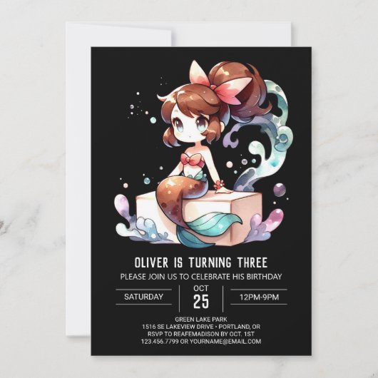 Adorable Dreamy Mermaid Birthday 招待状 (正面)