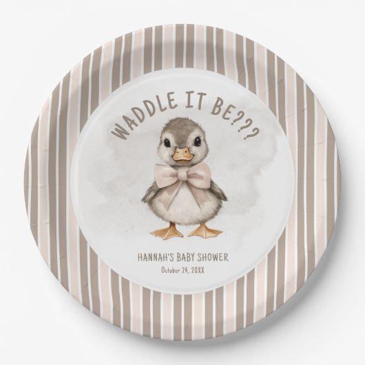 Adorable Duckling Waddle It Be Baby Shower ペーパープレート (正面)