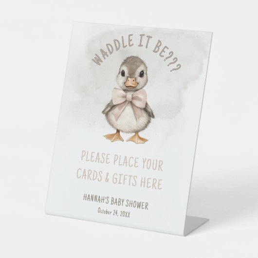 Adorable Duckling Waddle It Be Baby Shower Gift 台座サイン (正面)