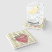 Adorable dusty strawberry Green stripes trendy ストーンコースター (横)