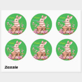 Adorable Easter Bunny on Tree Stump Sticker ラウンドシール (シート)