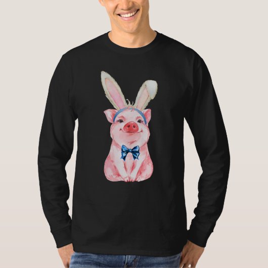 Adorable Easter Pig With Easter Bunny Ears Easter  Tシャツ (正面)