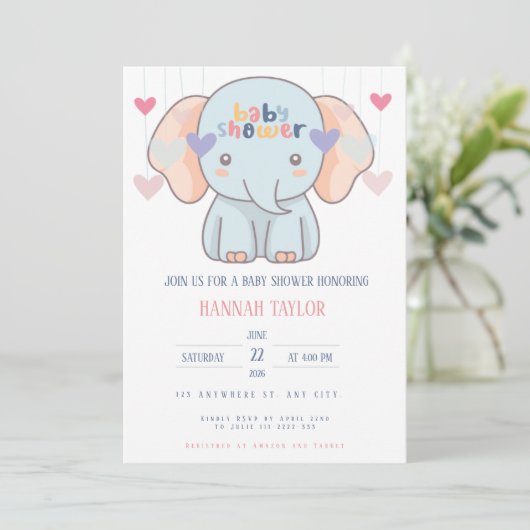Adorable Elephant Baby Shower Invitation 招待状 (スタンド正面)