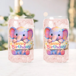 Adorable elephant, happy birthday frosted can glas ガラス缶